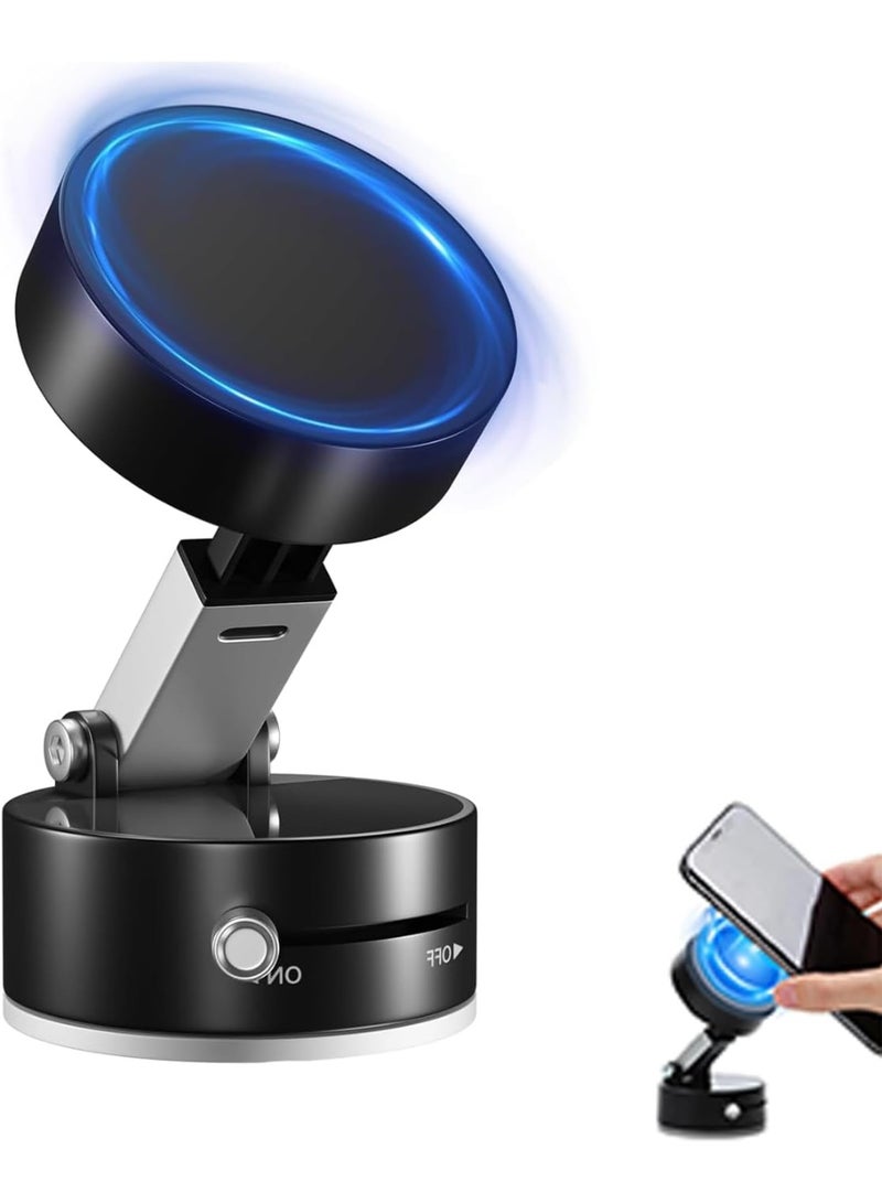 حامل موبايل مغناطيسي مفرغ من الهواء، قاعدة تثبيت بالشفط حامل موبايل مغناطيسي قوي قابل للطي للسيارة وصالة الألعاب الرياضية والمرآة والأسطح الملساء، متوافق مع موبايل آيفون ماج سيف - Image 1